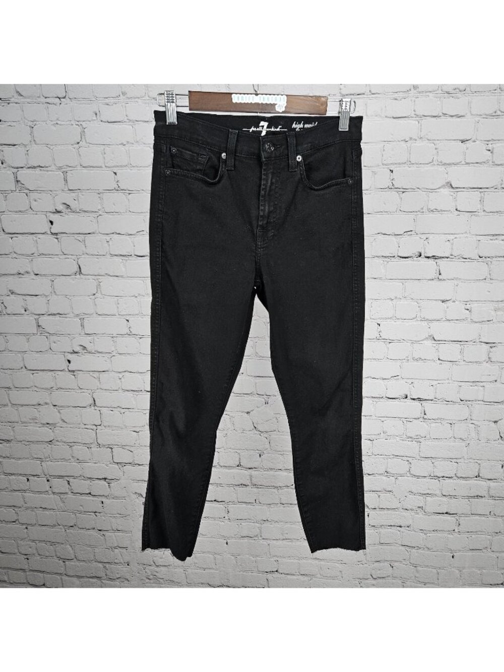 7 For All Mankind Black Denim High Waist Ankle Gwenevere Raw Hem Jeans 27(27x24)